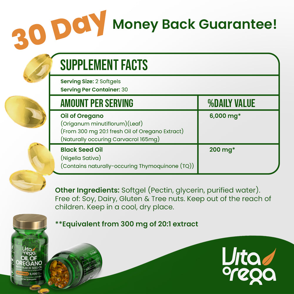 VitaOrega® Oil of Oregano with Black Seed Oil Softgels